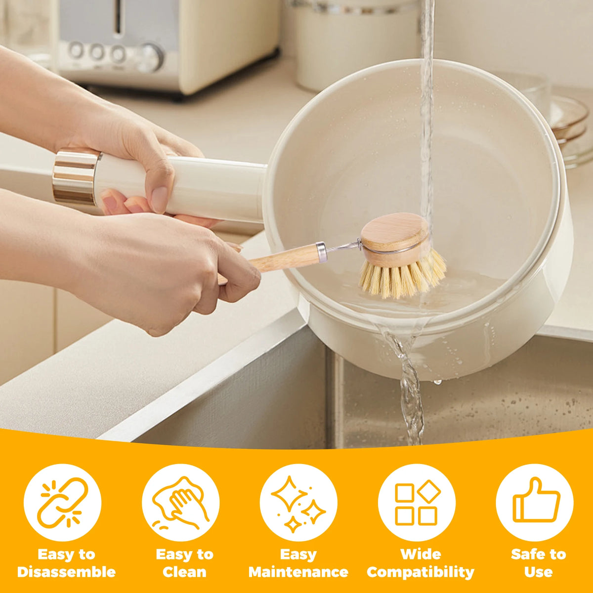 Natural Dish Brush Set with Replaceable Heads