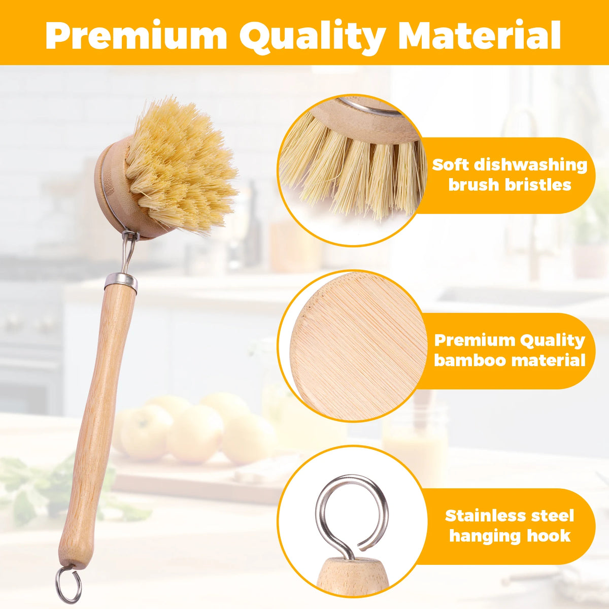 Natural Dish Brush Set with Replaceable Heads