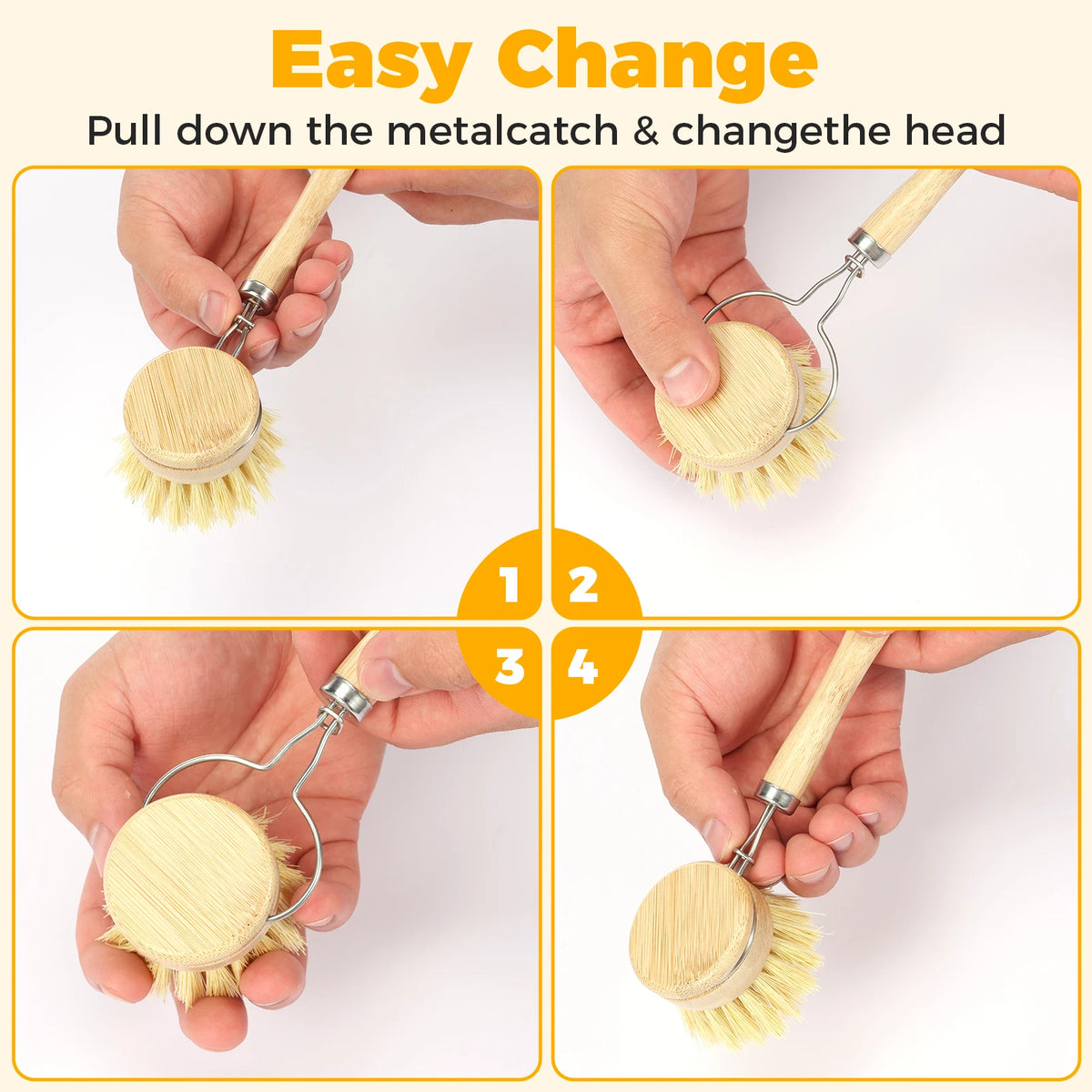 Natural Dish Brush Set with Replaceable Heads