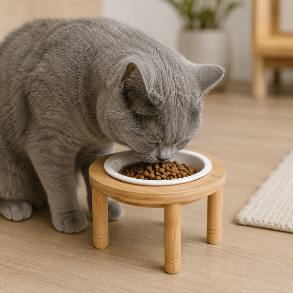 Ceramic Pet Bowl with Bamboo Stand